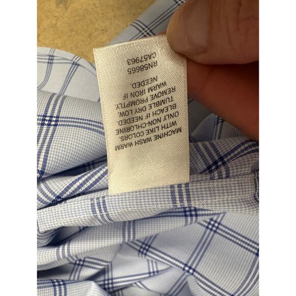 Calibrate Men’s Blue Plaid Dress Shirt – Trim Fit / Non-Iron Stretch - Picture 12 of 16